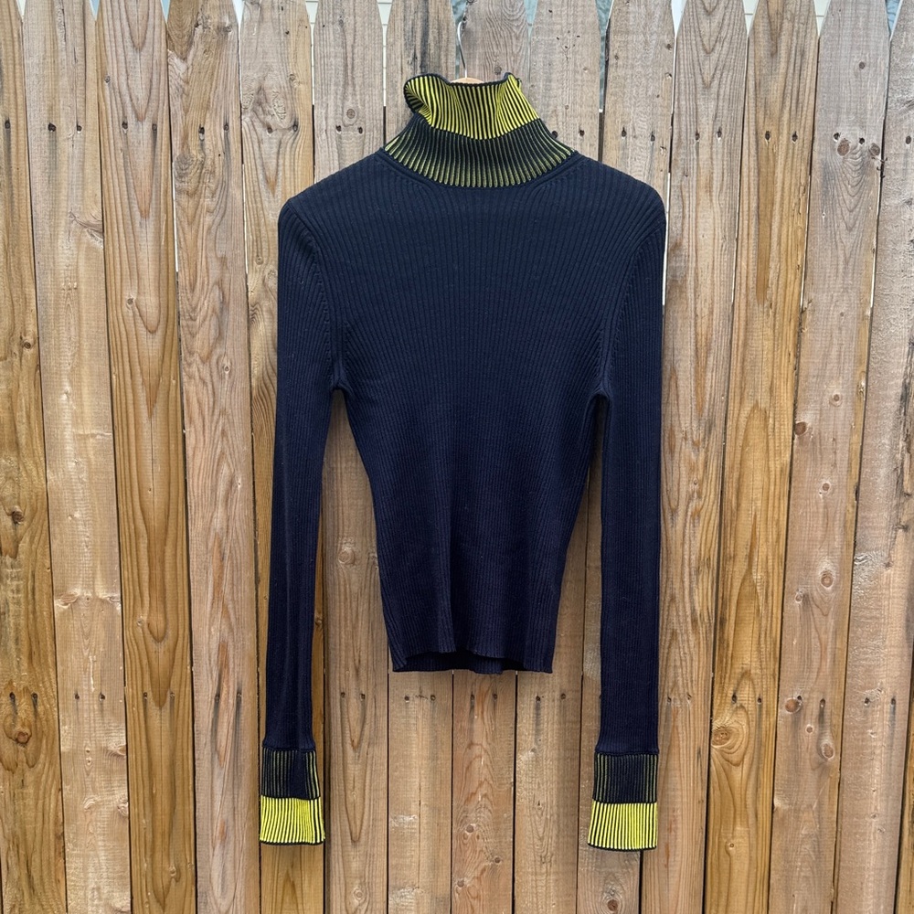 Maison Martin Margiela Black Ribbed Turtleneck with Yellow Trim